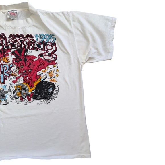 Vintage Oneita Power T Shirt Men Large White 1995 Blessing of the Cars Rat Fink - Picture 2 of 8